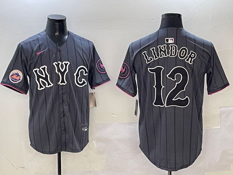 Men New York Mets #12 Lindor Black City Edition 2025 Nike MLB Jersey style 2->new york mets->MLB Jersey